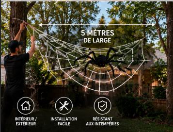 Détail de la toile d'araignée géante Halloween en tissu résistant