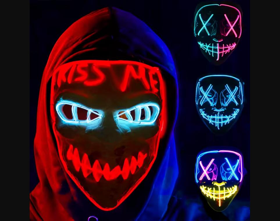 Masque LED lumineux porté pour un déguisement Halloween effrayant